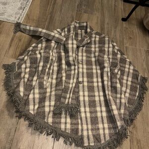 Vintage wool plaid poncho cape shawl coat topper